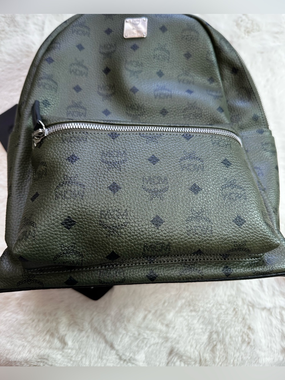 MCM Dark Green Logo Backpack